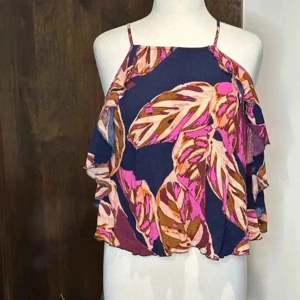 Ten Sixty Sherman 100% Rayon Floral Tank Top Womenâs Size Xs Open Back Detail